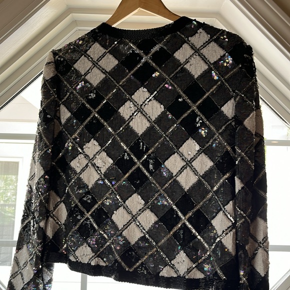 Vintage Neiman Marcus Black/White/Silver Sequined Jacket - Picture 3 of 9
